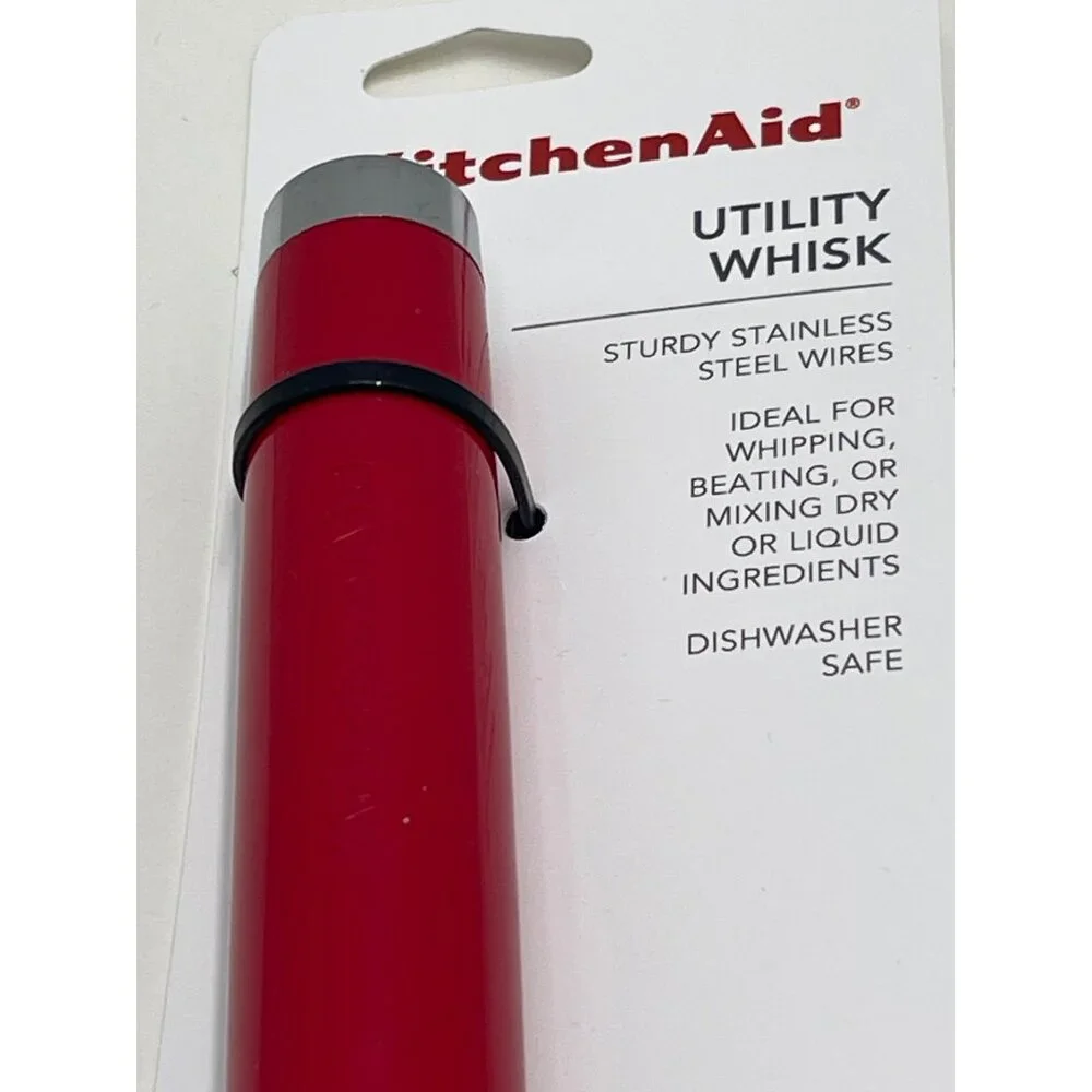 KitchenAid Red Stainless Steel‎ Utility Whisk Red Handle Dishwasher Safe New!